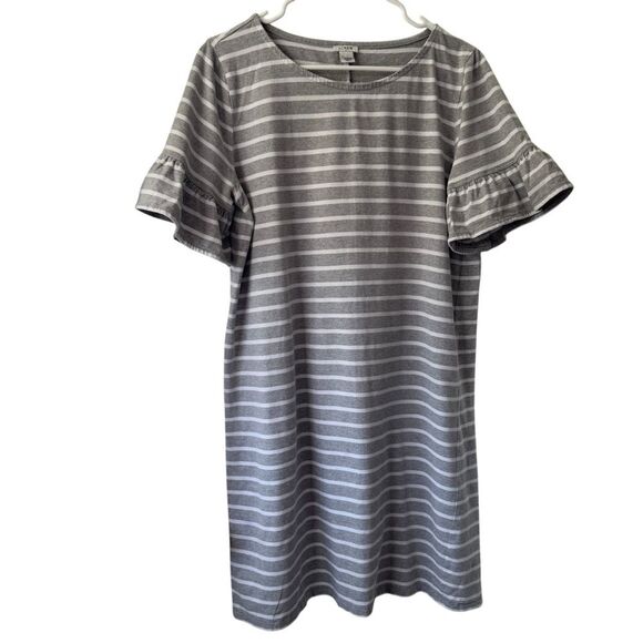 J. Crew Striped Gray White Casual Ruffle sleeves Shirt Dress, Size L - Picture 2 of 8